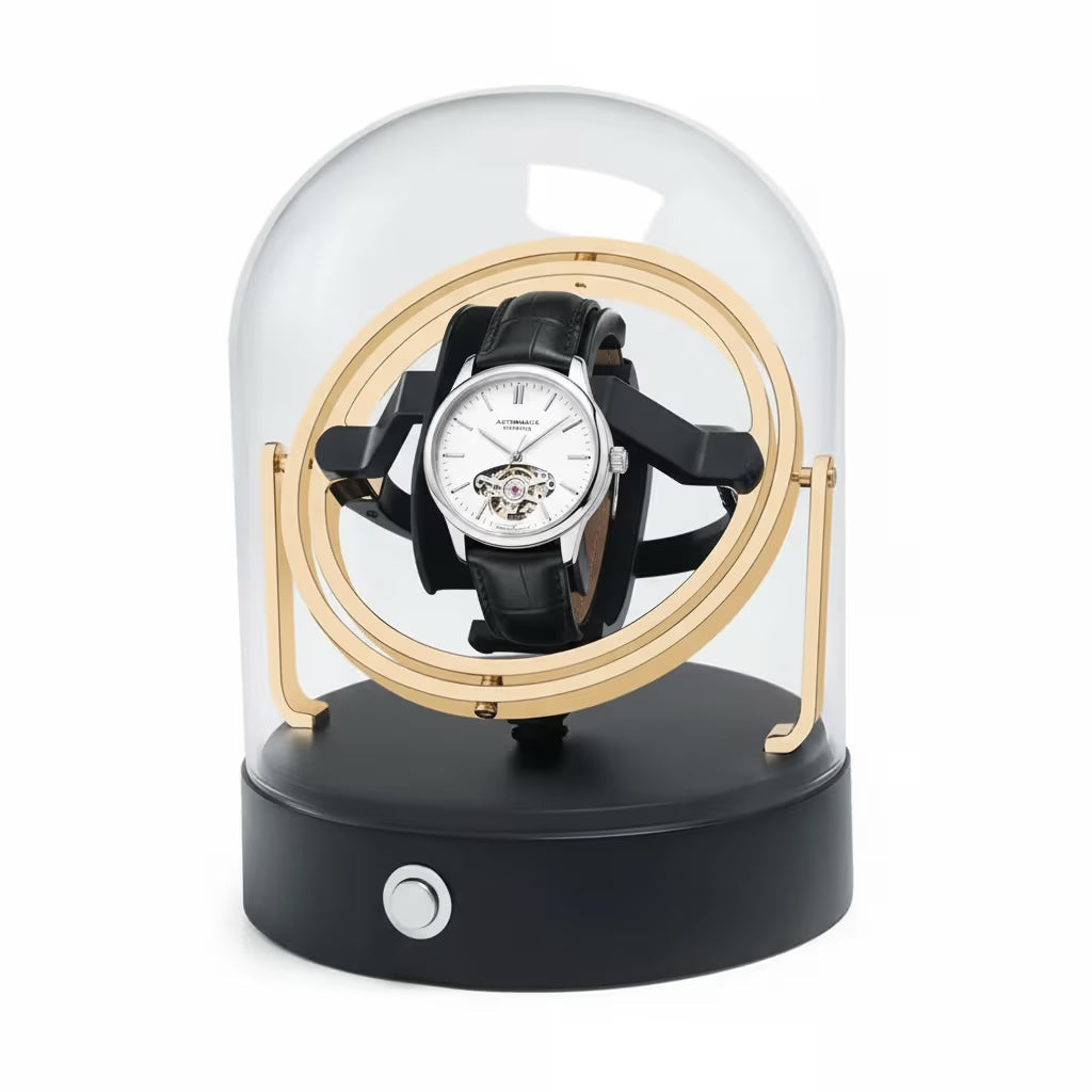 Remontoir gyroscopique pour montre automatique, dôme en verre, socle noir